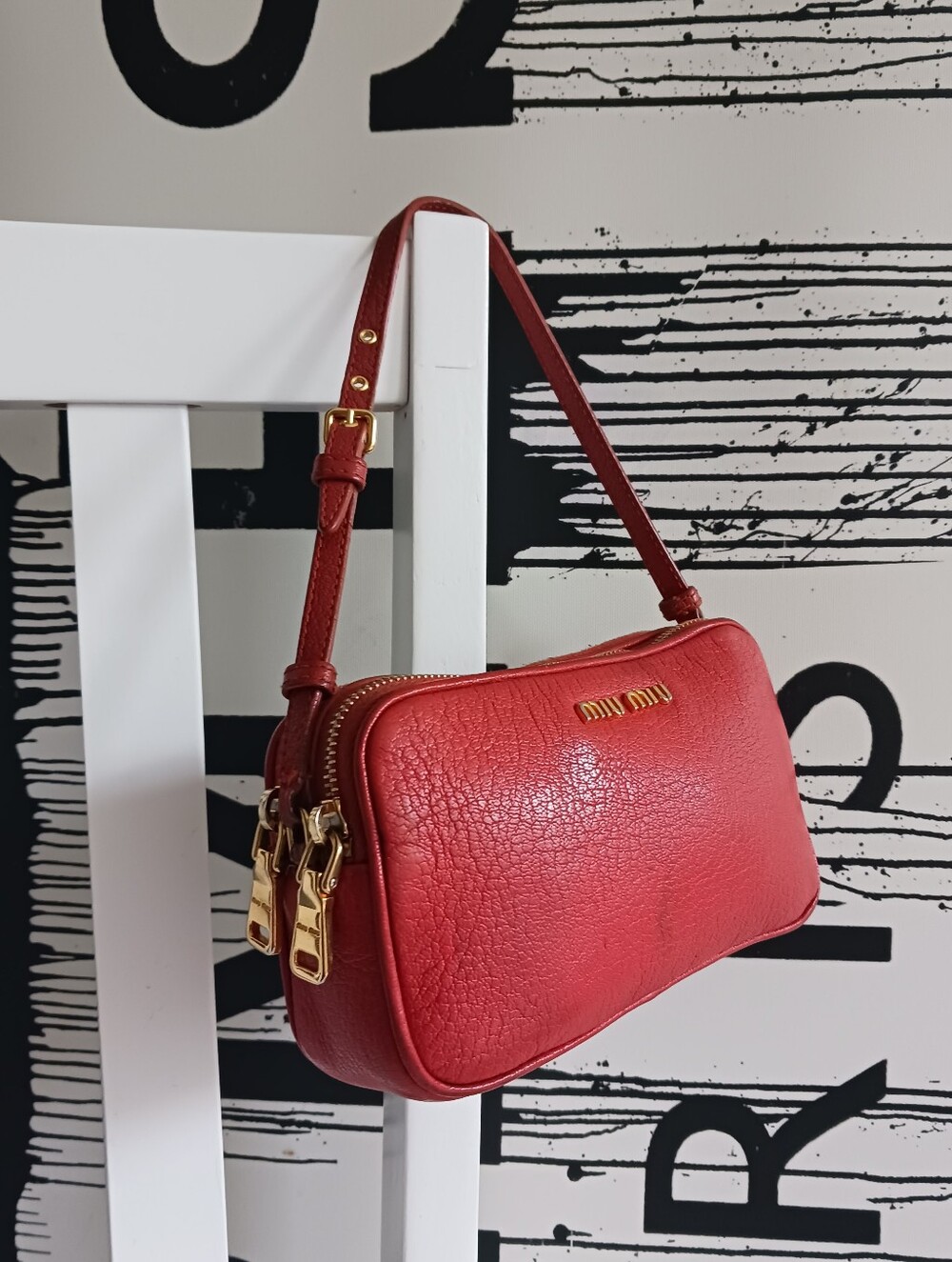 Miu Miu Small Red Madras Pouchette, Wristllet Bag